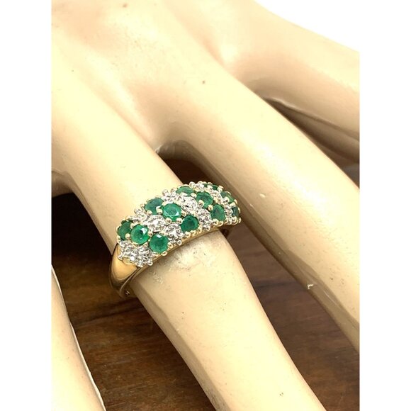 Green Emerald Diamond Cocktail Ring Band 10k Gold Women's Estate Jewelry Size 7 - Picture 6 of 15